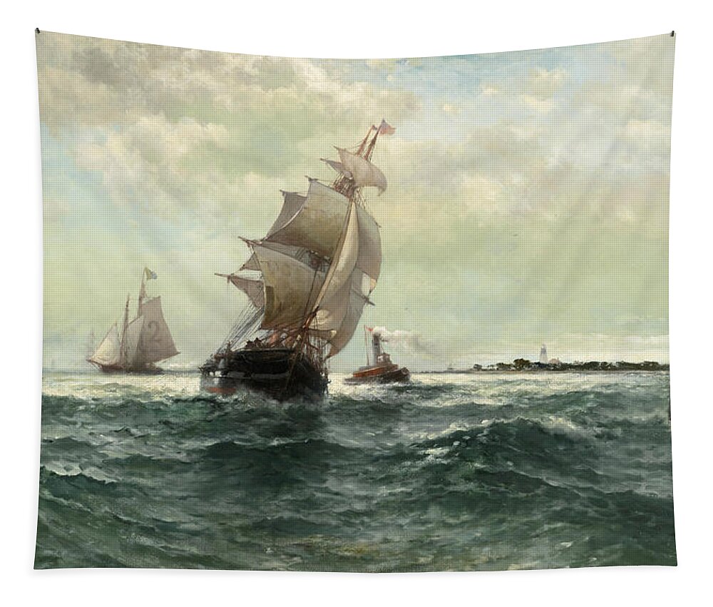 Edward Moran Tapestry featuring the painting Off Atlantic Shore. Highlands by Edward Moran