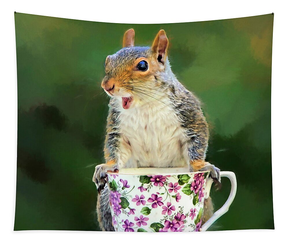 Squirrel Tapestry featuring the mixed media Oh Happy Day by Tina LeCour