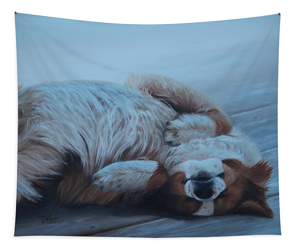Dog Tapestry featuring the painting Dog Gone Tired by Tammy Taylor