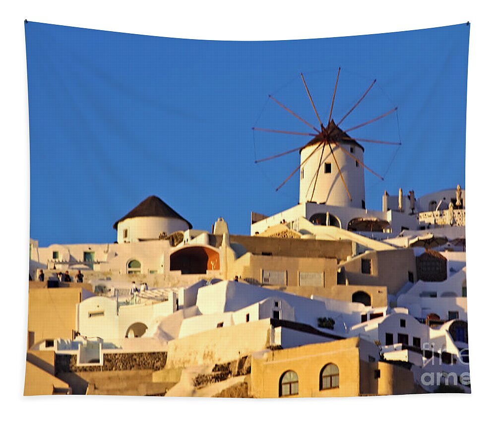 Santorini Tapestry featuring the photograph Oia Windmill by Jeremy Hayden