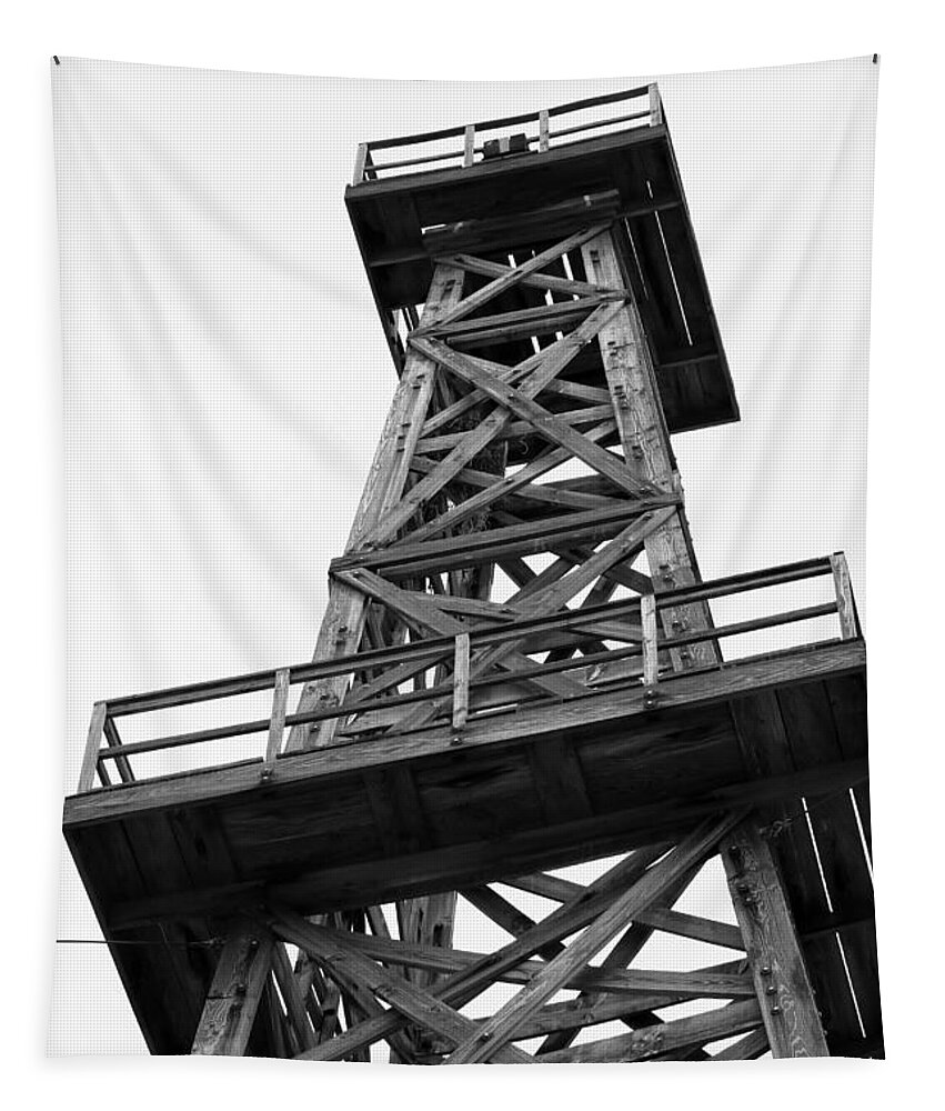 Industrial Tapestry featuring the photograph Oil Derrick in Black and White by Art Block Collections