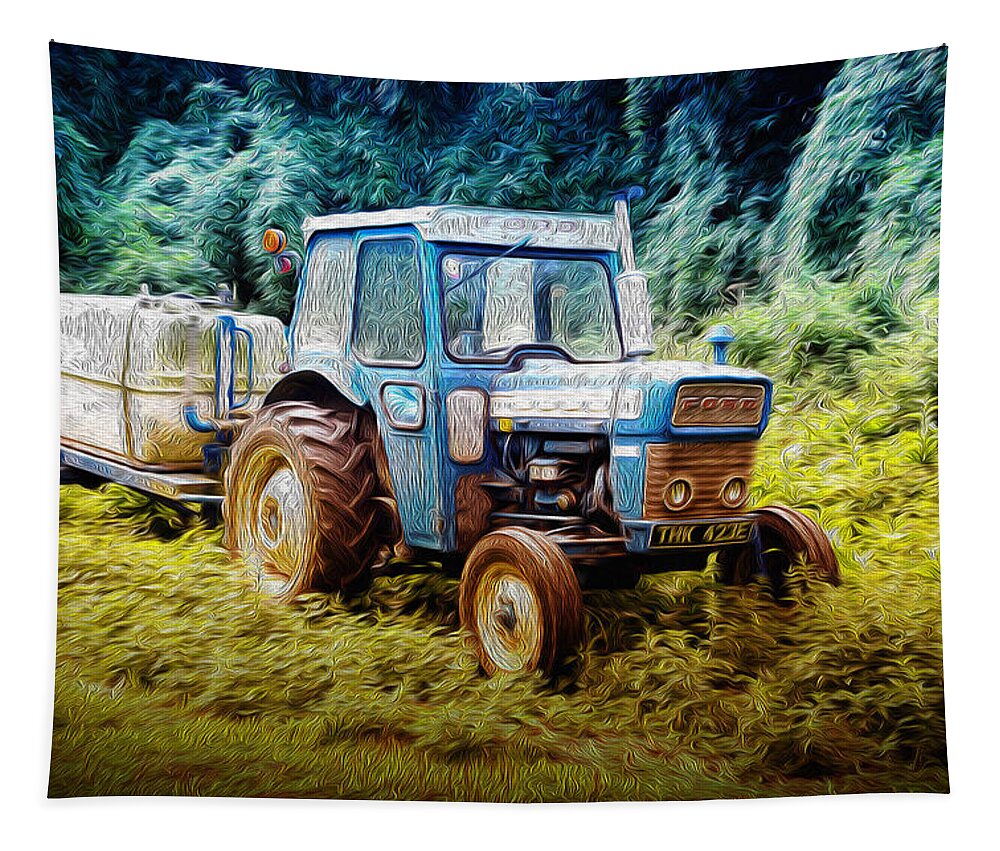 John D Williams Tapestry featuring the photograph Old Blue Ford Tractor by John Williams