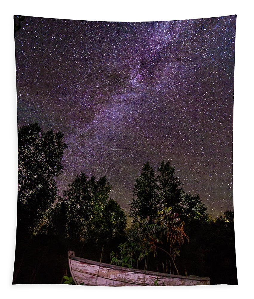 Milky Way Tapestry featuring the photograph Old Boat Under the Stars by Tim Kirchoff