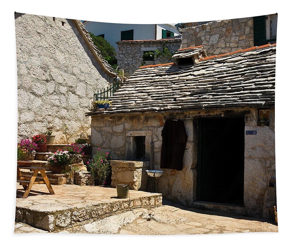 Old Traditional Hamlet Tapestry featuring the photograph Old Croatian Hamlet by Sally Weigand