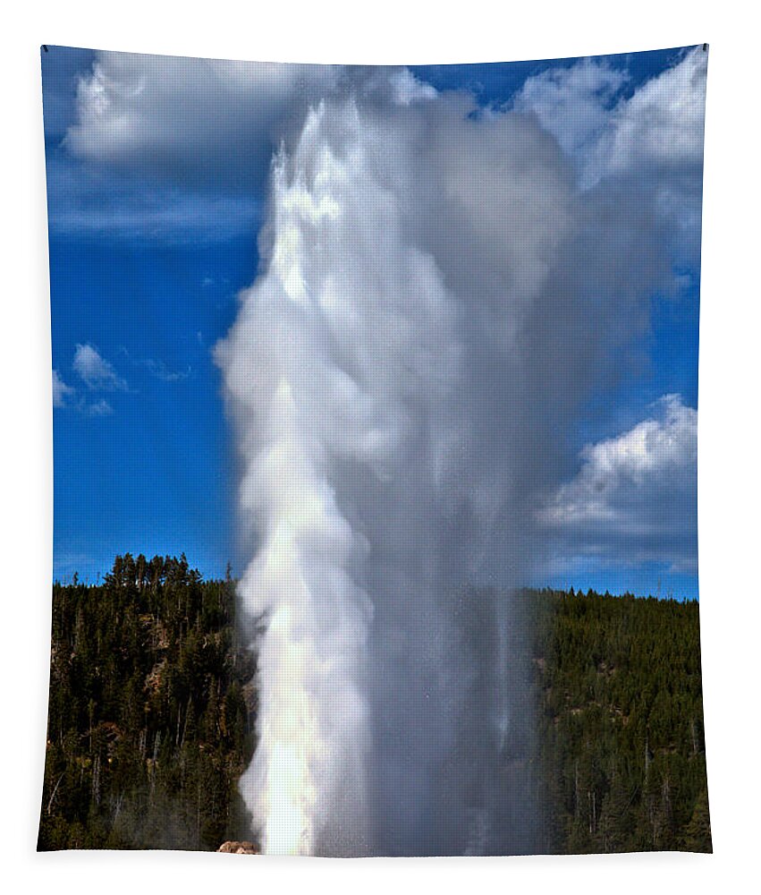 Old Faithful Tapestry featuring the photograph Old Faithful September Eruption by Adam Jewell