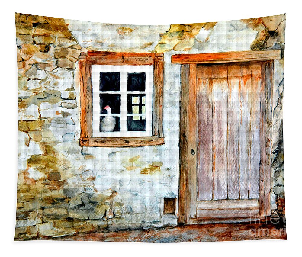 Old Farm House Tapestry featuring the painting Old Farm House by Sher Nasser