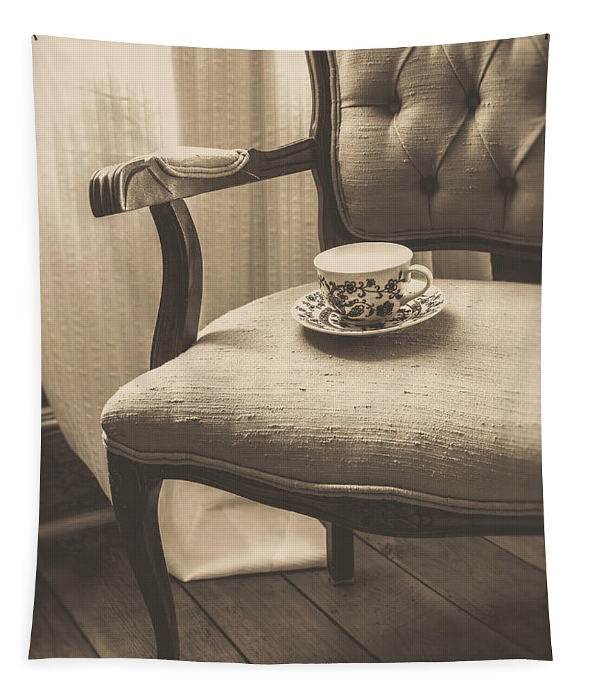 Cottage Tapestry featuring the photograph Old Friend China Tea Up on Chair by Edward Fielding