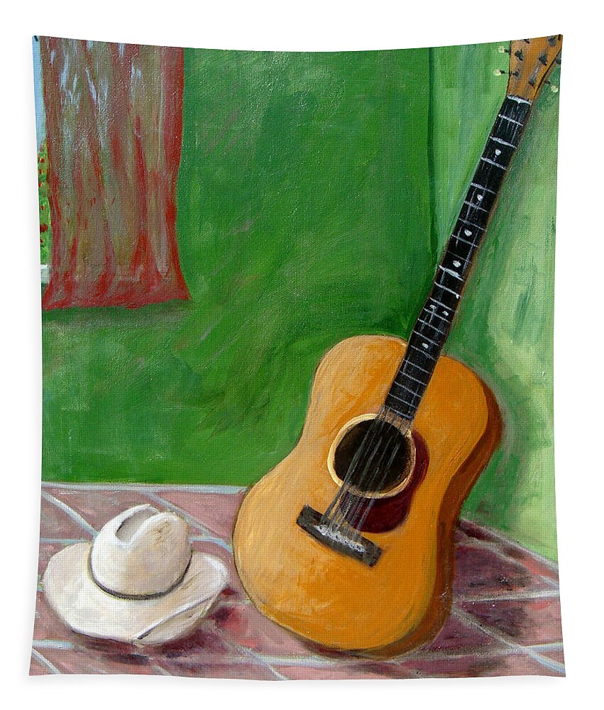Guitar Tapestry featuring the painting Old Friends by Laurie Morgan