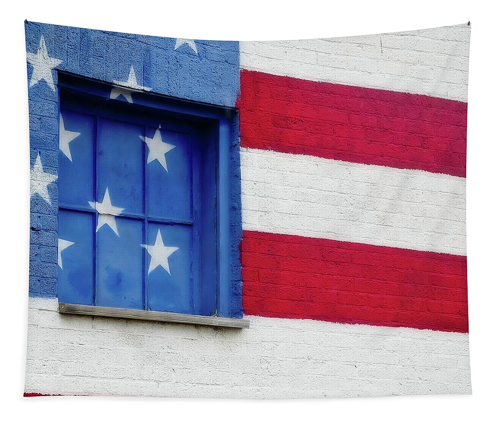 Old Glory Tapestry featuring the photograph Old Glory, American Flag Mural, Street Art by Robert Bellomy
