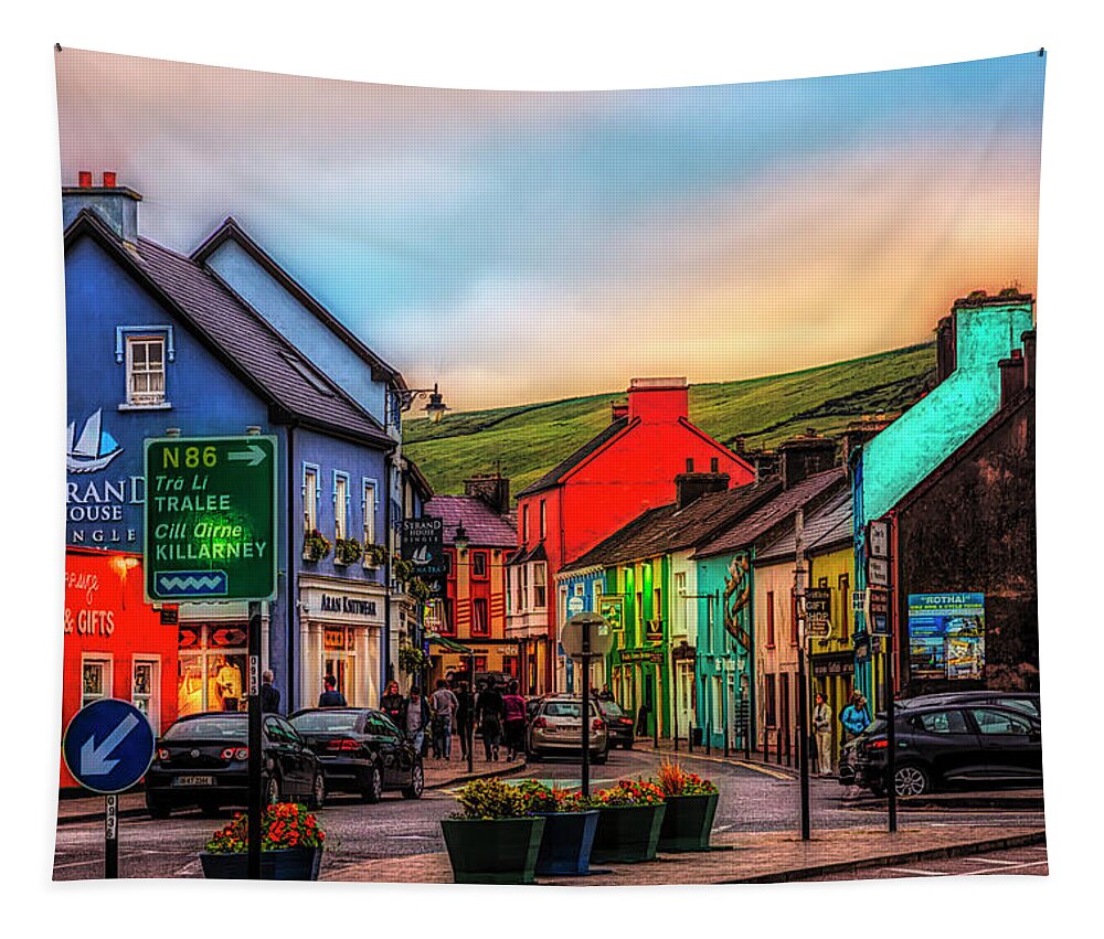 Barn Tapestry featuring the photograph Old Irish Town The Dingle Peninsula at Sunset by Debra and Dave Vanderlaan