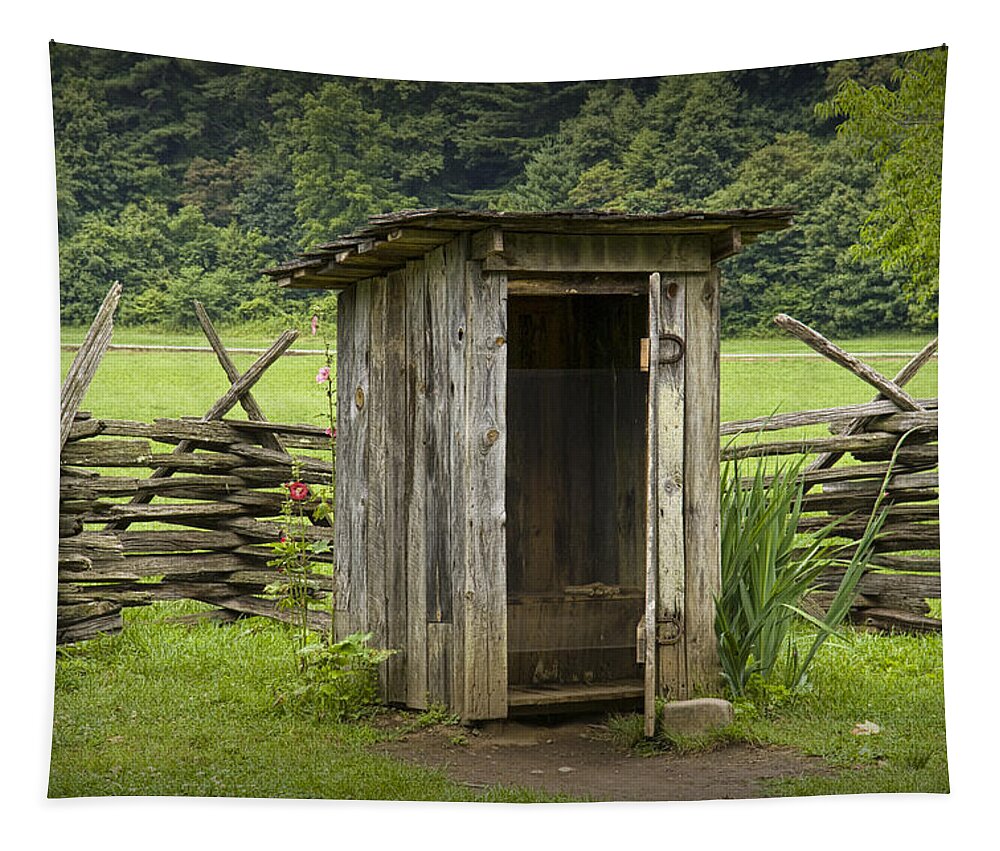 Art Tapestry featuring the photograph Old Outhouse on the Museum Farm in the Smoky Mountains by Randall Nyhof
