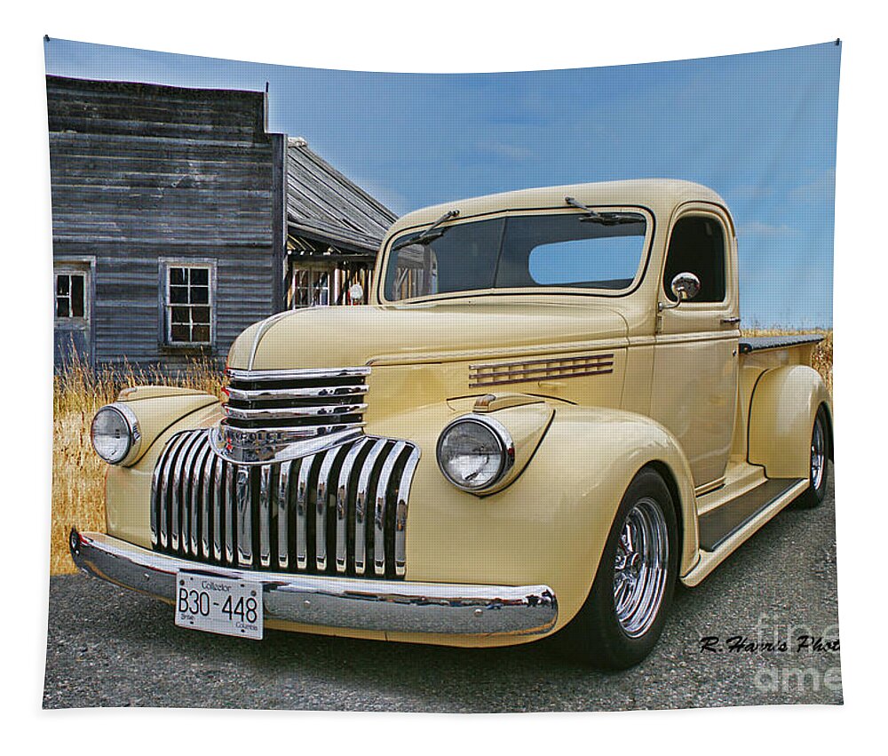 Cars Tapestry featuring the photograph Old Pick up with the Old Calgary Outbuilding by Randy Harris