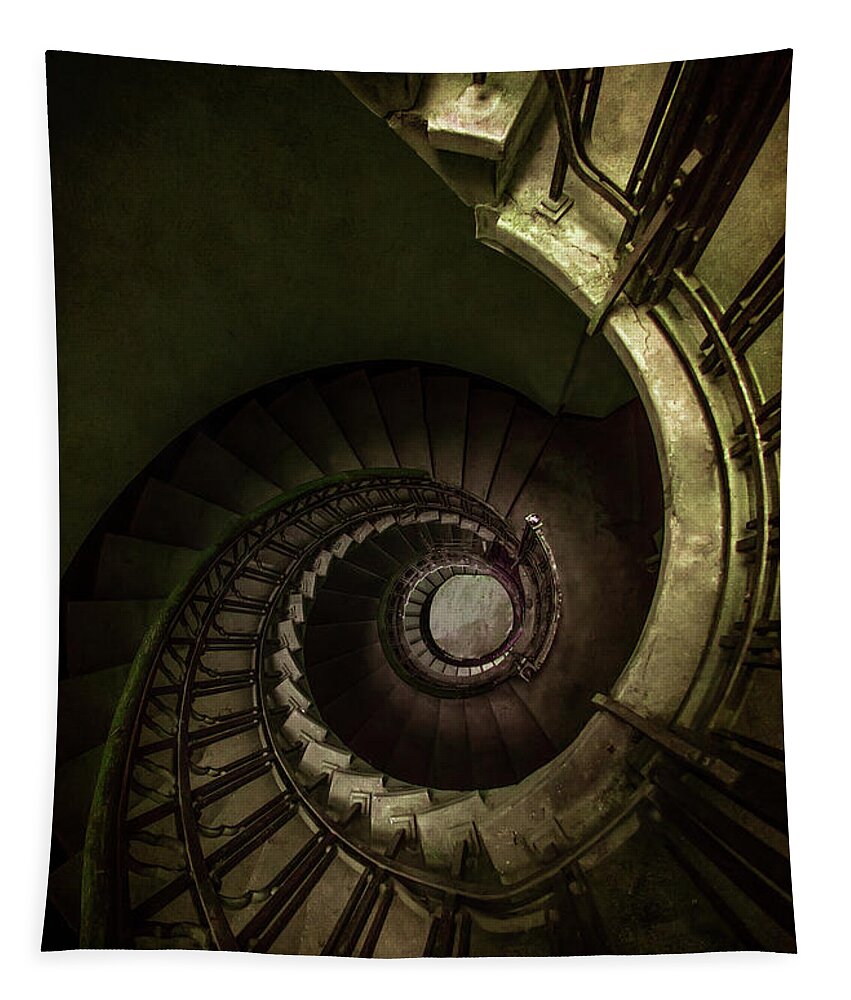 Architecture Tapestry featuring the photograph Old rusty spiral staircase by Jaroslaw Blaminsky