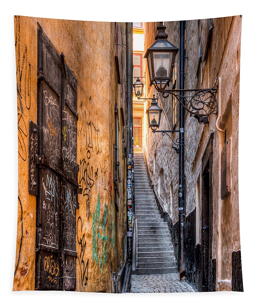 Stockholm Tapestry featuring the photograph Old Town Alley 0050 by Kristina Rinell