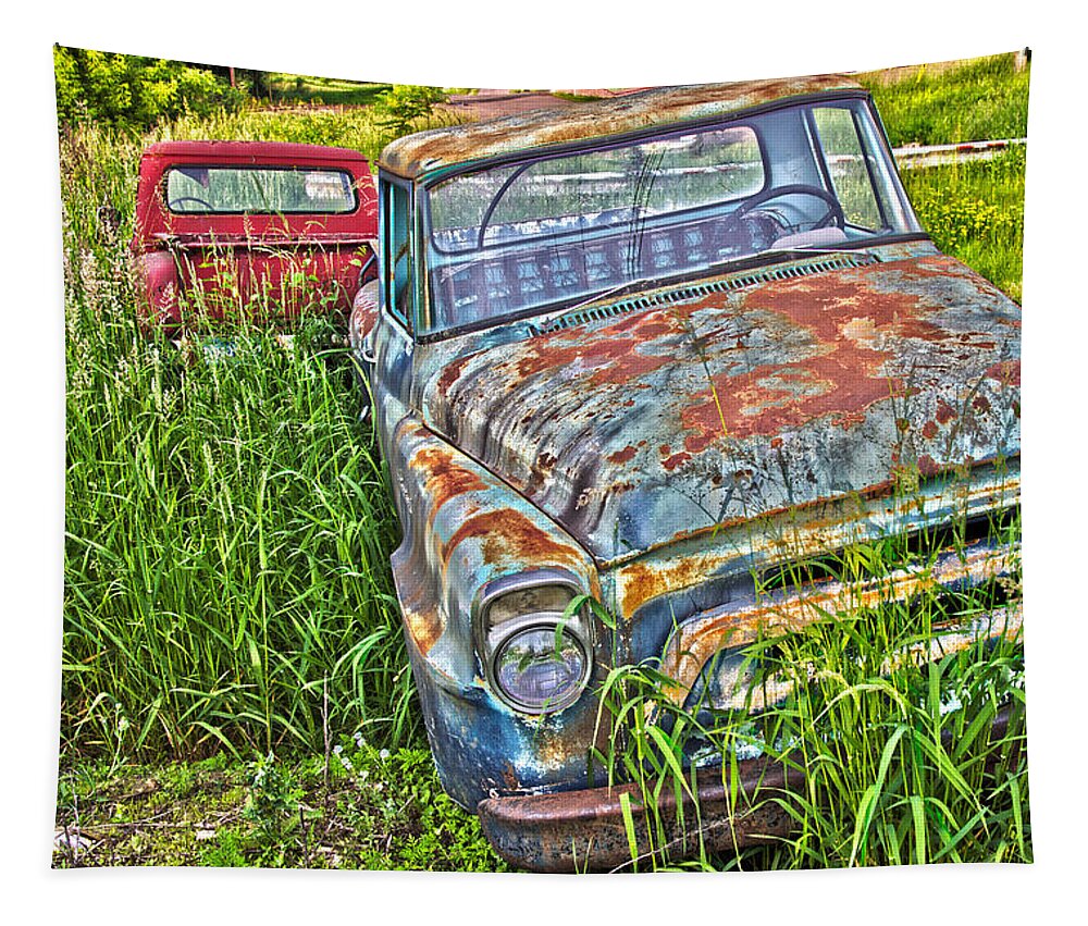 Transportation Tapestry featuring the photograph 001 - Old Trucks by David Ralph Johnson