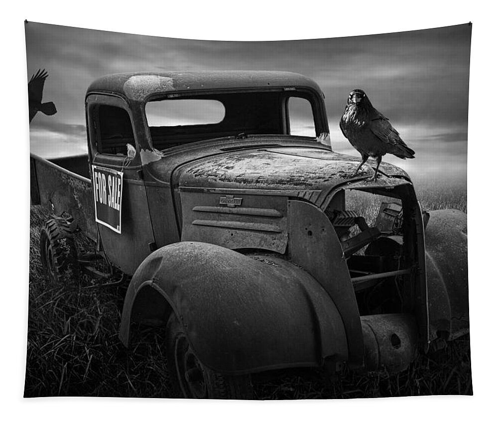 Vintage Tapestry featuring the photograph Old Vintage Chevy Pickup Truck with Ravens by Randall Nyhof
