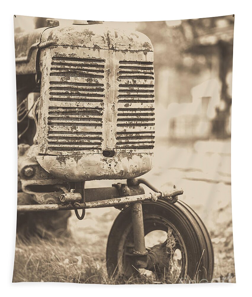 Vermont Tapestry featuring the photograph Old Vintage Tractor Brown Toned by Edward Fielding