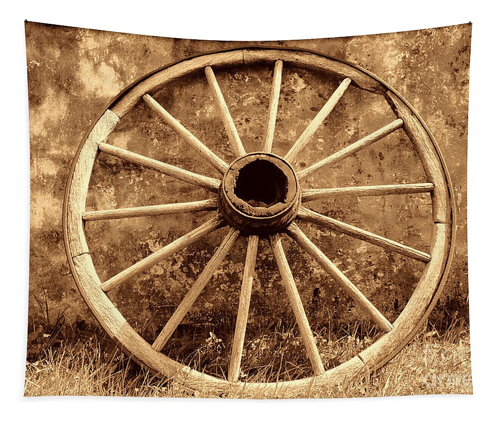 Wagon Tapestry featuring the photograph Old Wagon Wheel by American West Legend By Olivier Le Queinec