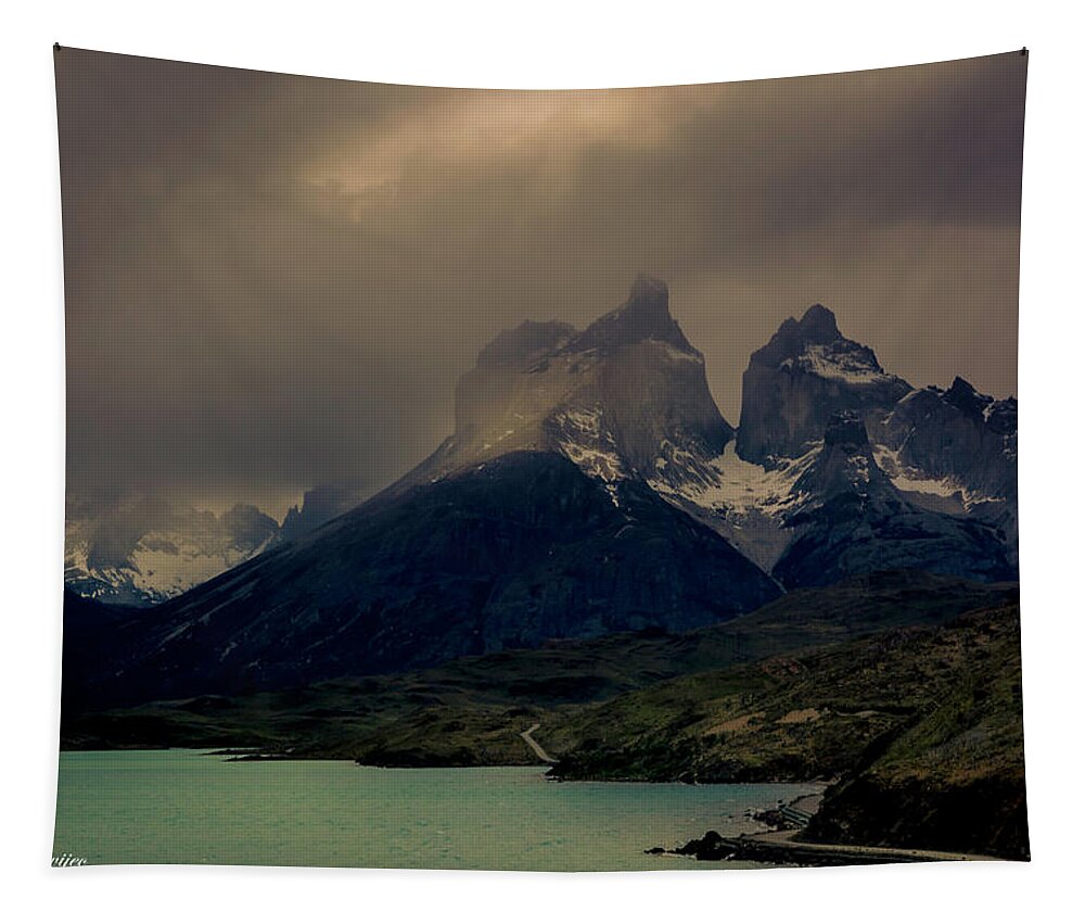 Los Cuernos Tapestry featuring the photograph Ominous Peaks by Andrew Matwijec