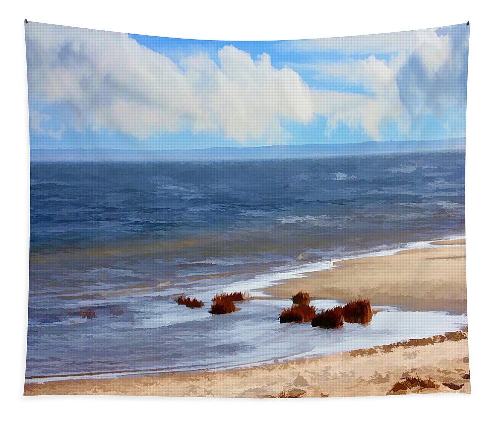 Beach Tapestry featuring the painting On A Clear Day by Judy Palkimas