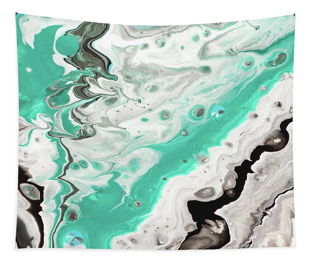 Jenny Rainbow Fine Art Photography Tapestry featuring the photograph On Emerald Waves Fragment 1. Abstract Fluid Acrylic Painting by Jenny Rainbow