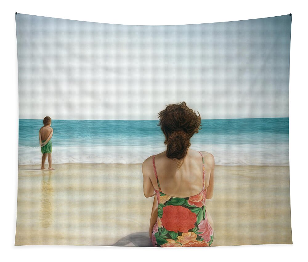 Beach Tapestry featuring the painting On The Beach by Rich Milo