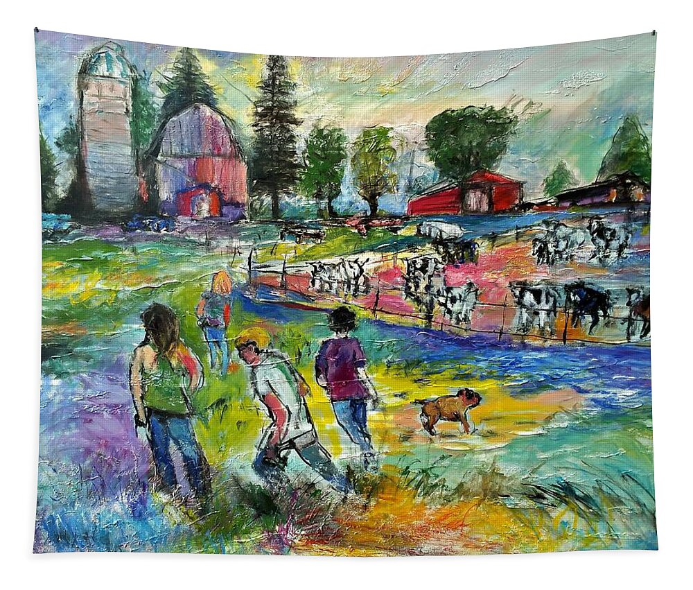 Farm Tapestry featuring the painting On The Farm by Mykul Anjelo