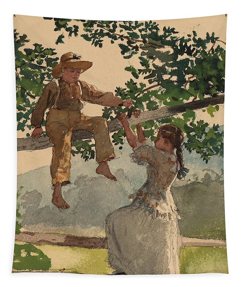 Winslow Homer Tapestry featuring the painting On the Fence #2 by Winslow Homer