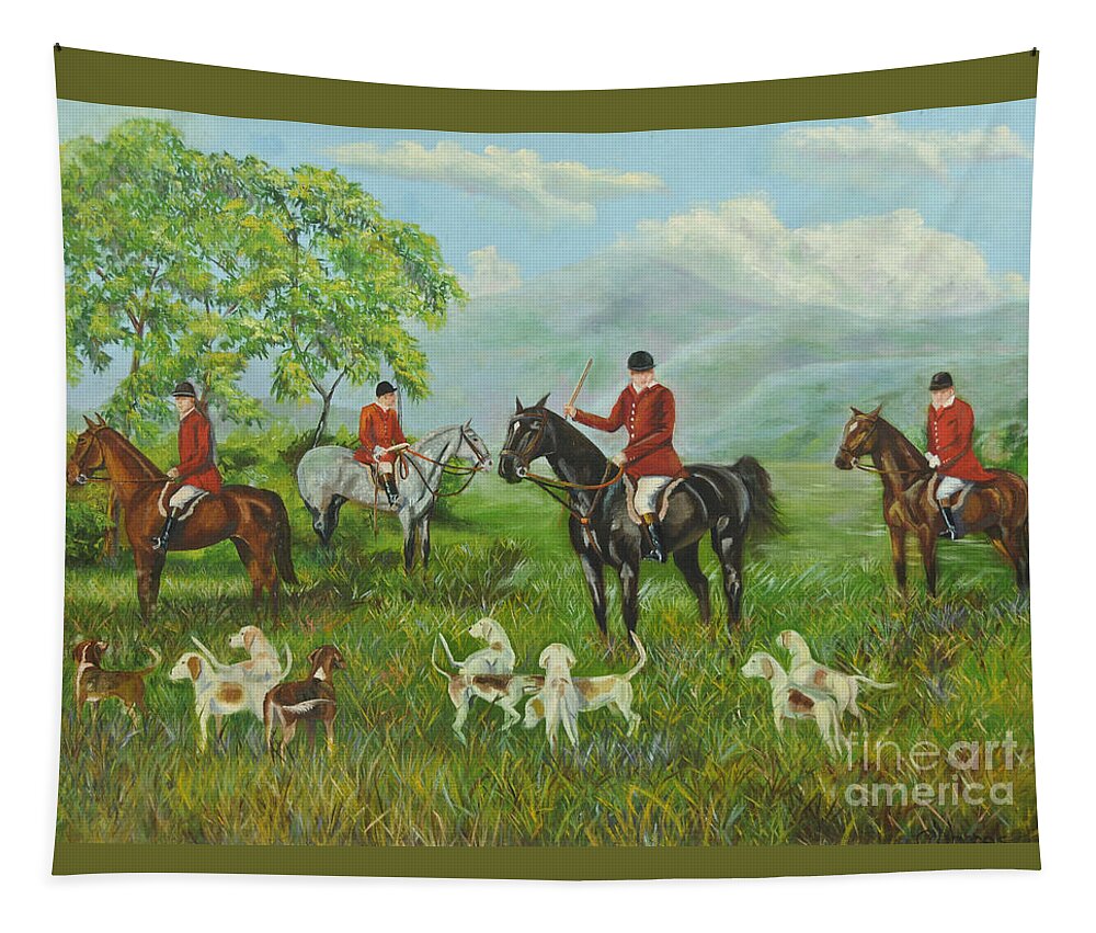 Fox Hunt Tapestry featuring the painting On The Hunt by Charlotte Blanchard