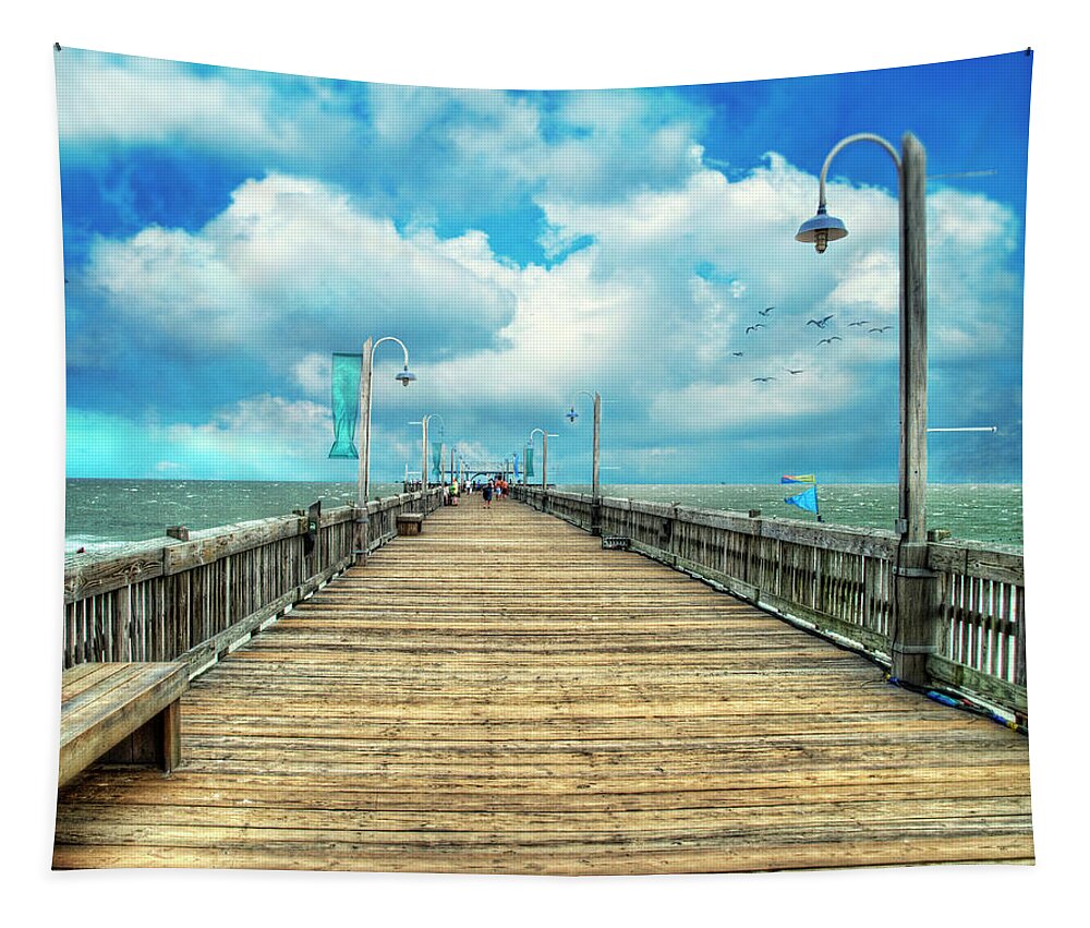 Tybee Tapestry featuring the photograph On the Pier at Tybee by Tammy Wetzel