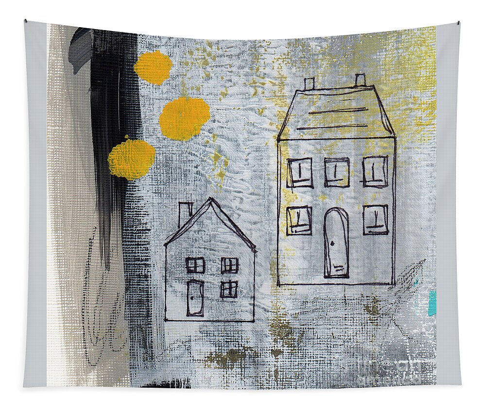 Abstract Tapestry featuring the painting On The Same Street by Linda Woods