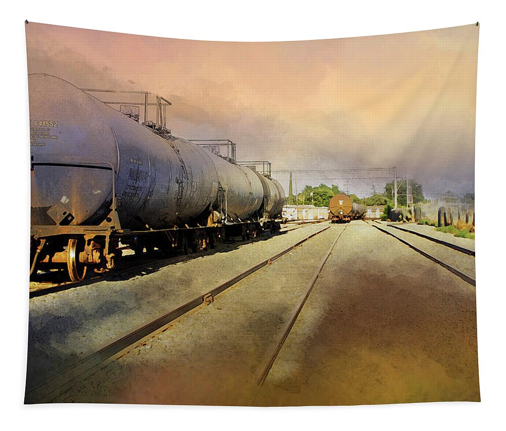 Train Tapestry featuring the digital art On the Track by Terry Davis