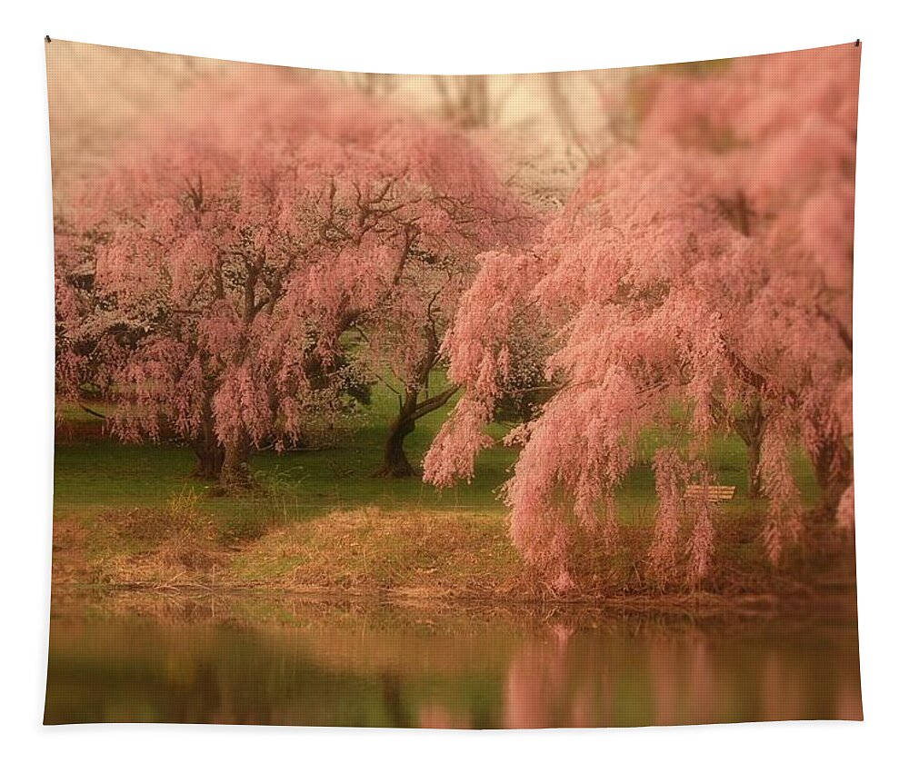 Cherry Blossom Trees Tapestry featuring the photograph One Spring Day - Holmdel Park by Angie Tirado