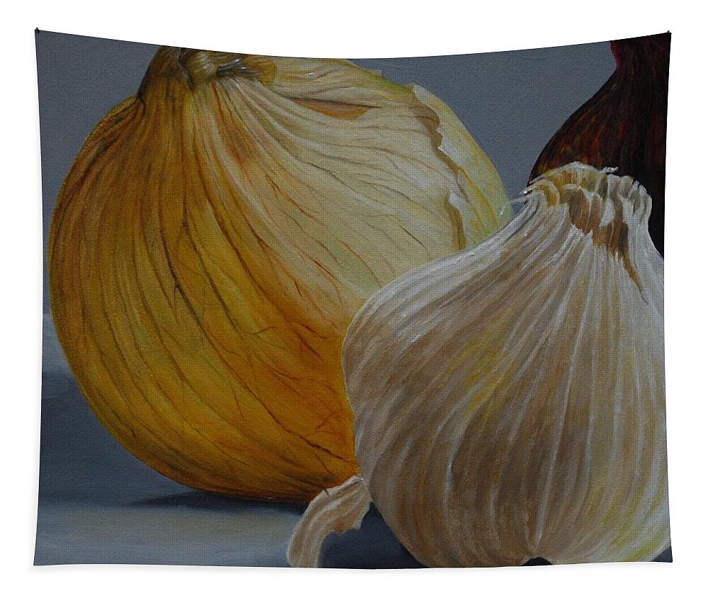 Realism Tapestry featuring the painting Onions and Garlic by Emily Page