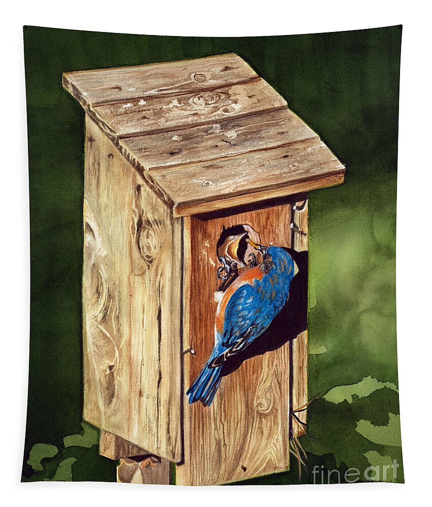 Watercolor Bluebird Tapestry featuring the painting Open Wide by Barbara Jewell