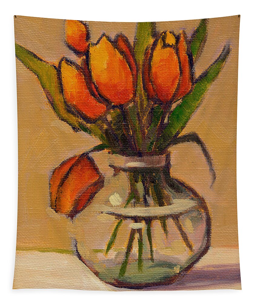 Tulips Tapestry featuring the painting Orange Tulips by Konnie Kim