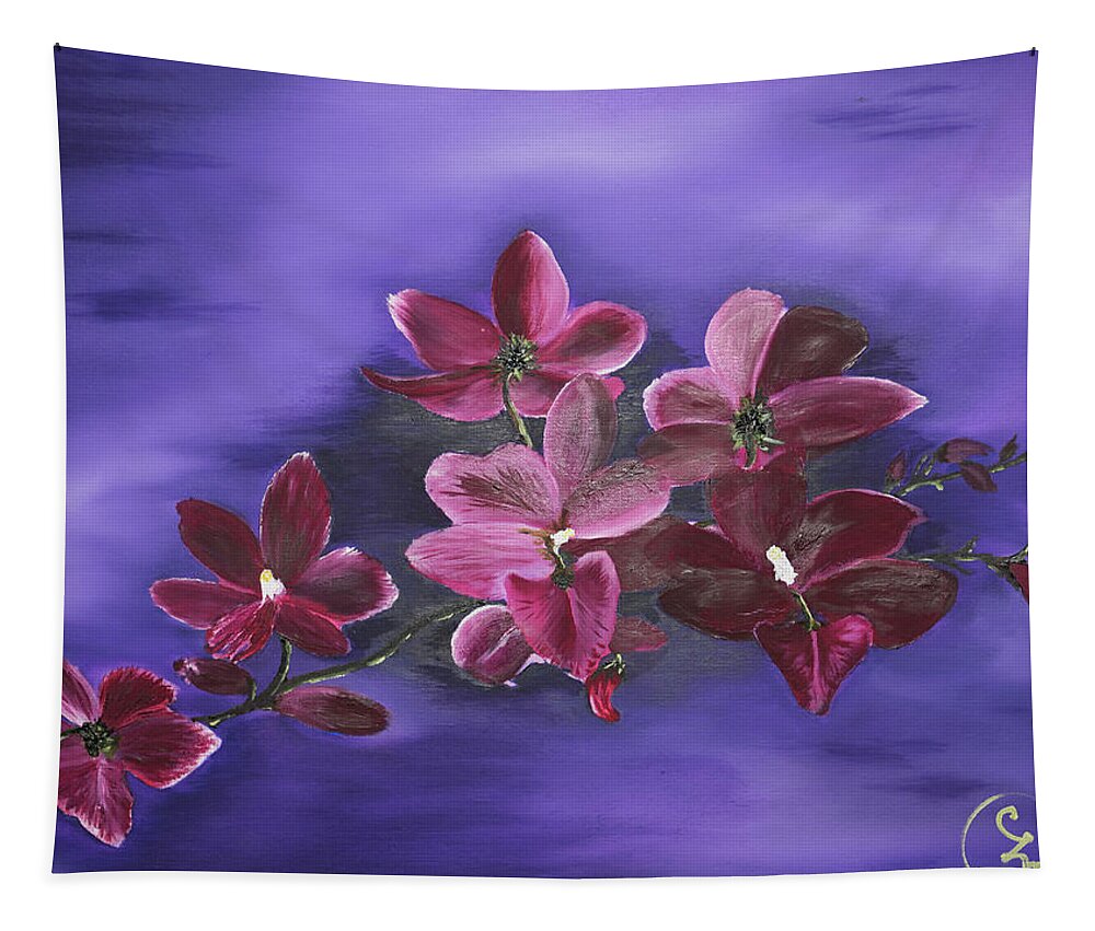 Stephen Daddona Tapestry featuring the painting Orchid Blossoms on a Stem by Stephen Daddona