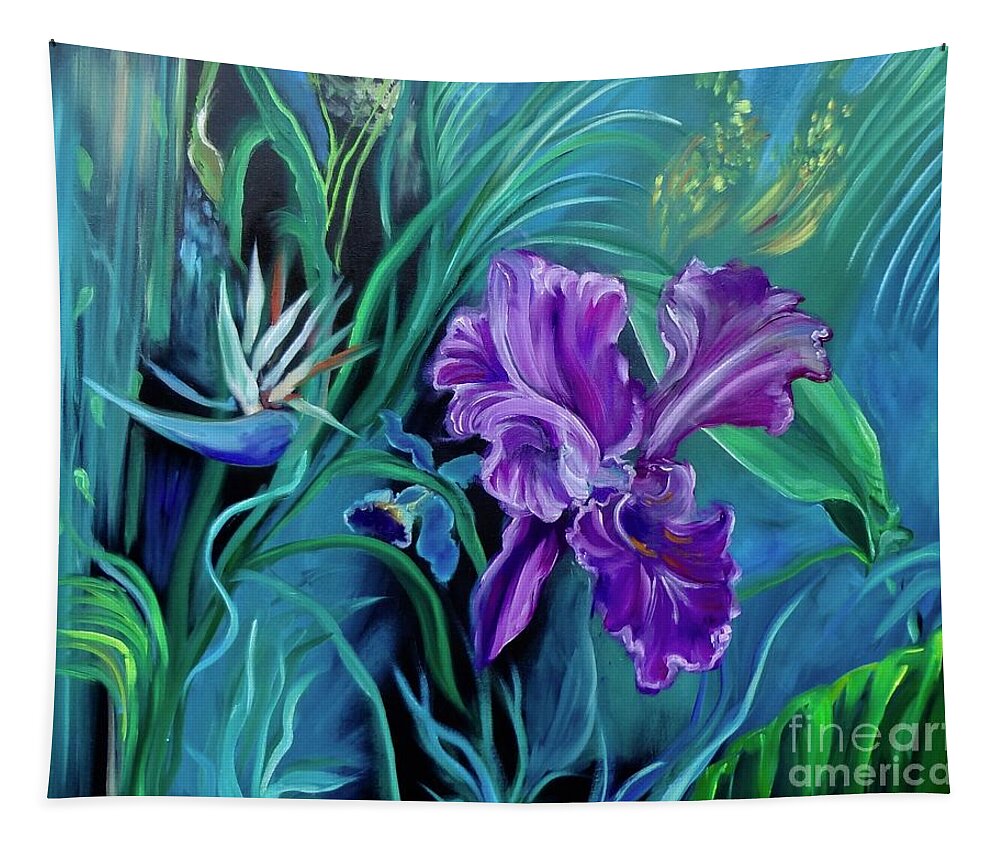 Color Swirls Tapestry featuring the painting Orchid Jungle by Jenny Lee