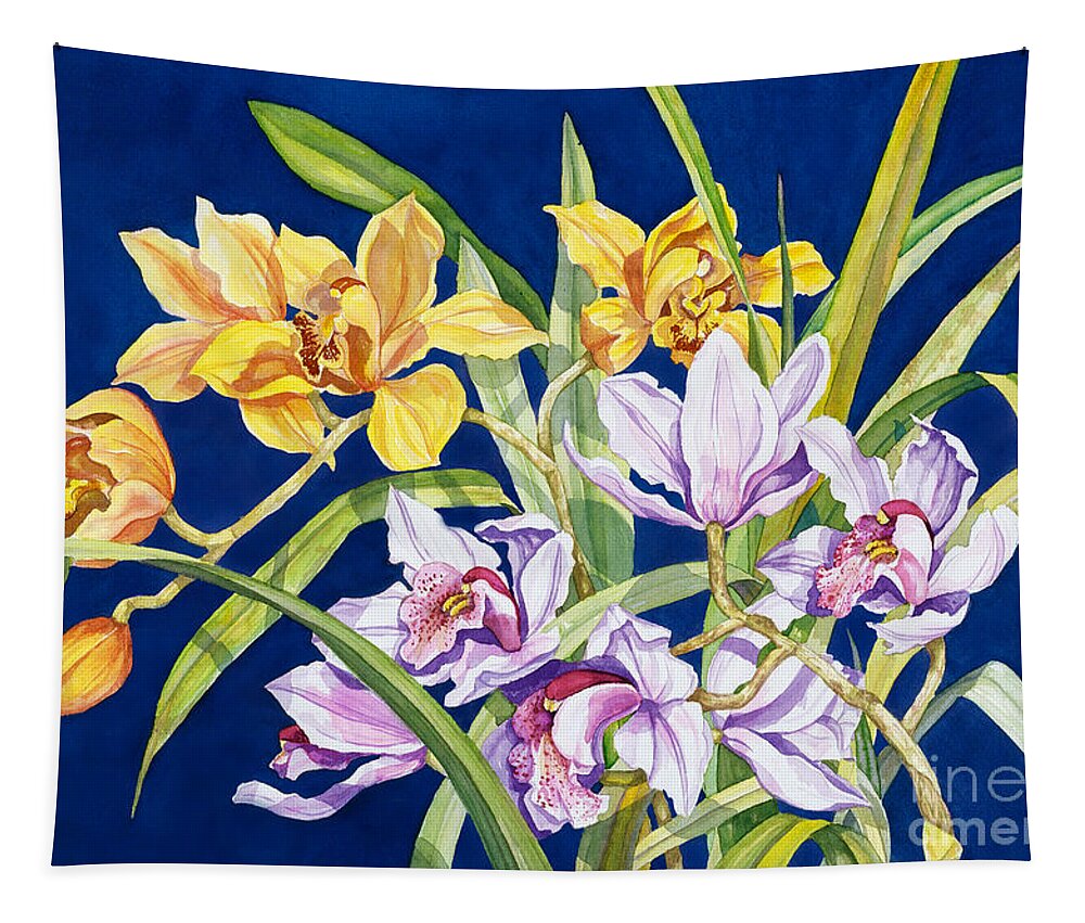 Orchids Tapestry featuring the painting Orchids In Blue by Lucy Arnold