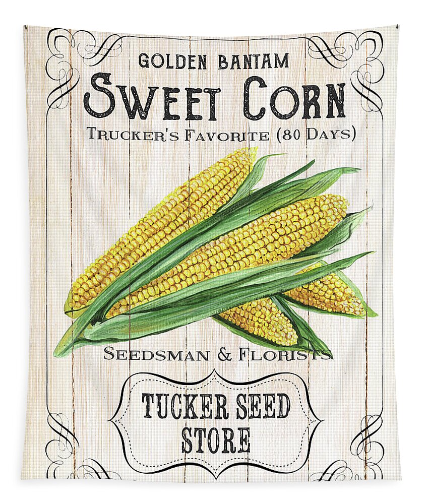 Corn Tapestry featuring the painting Organic Seed Packet 4 by Debbie DeWitt