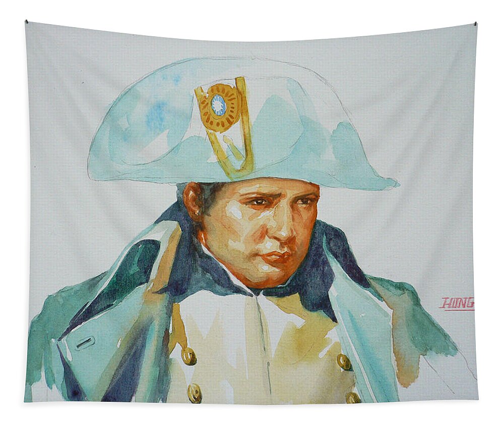 Original Art Tapestry featuring the painting Original Watercolor Painting Art Portrait Of Napoleon On Paper #12-28-01 by Hongtao Huang