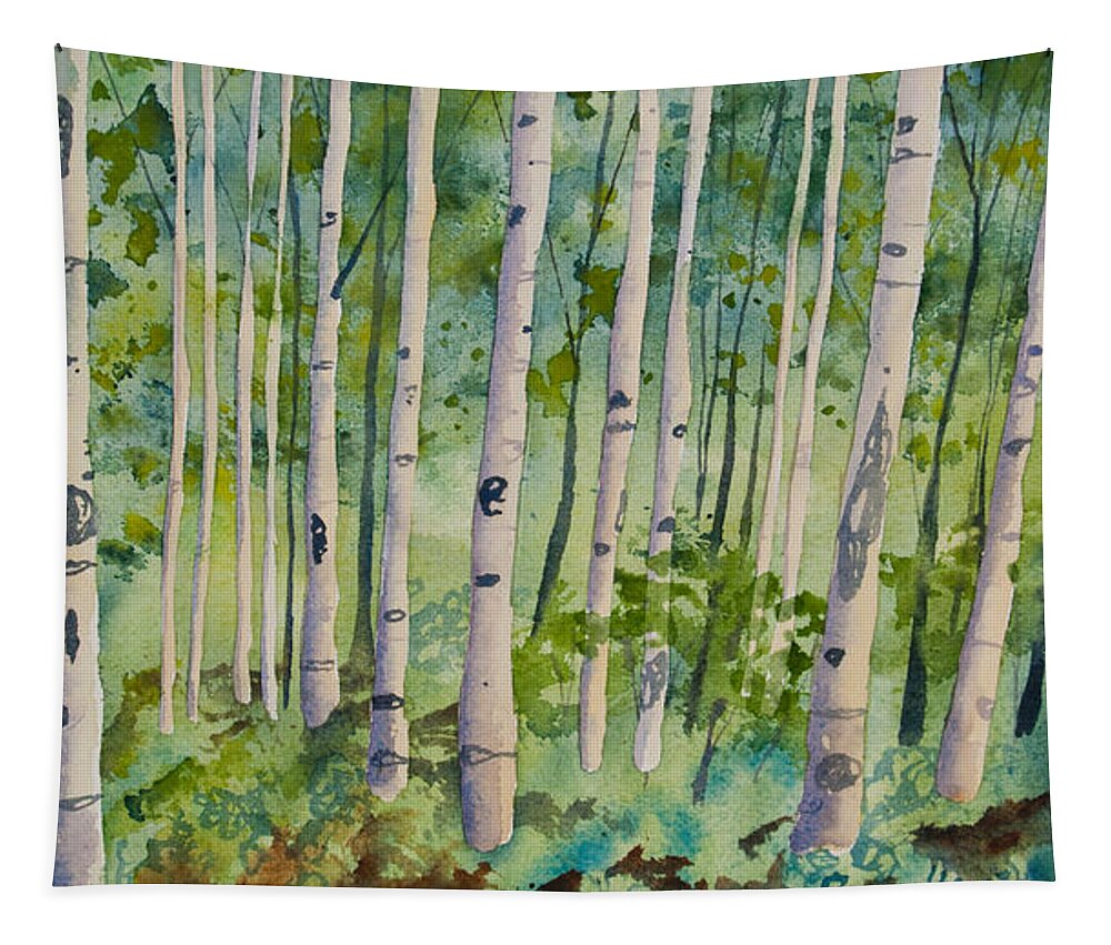Forest Tapestry featuring the painting Original Watercolor - Summer Aspen Forest by Cascade Colors