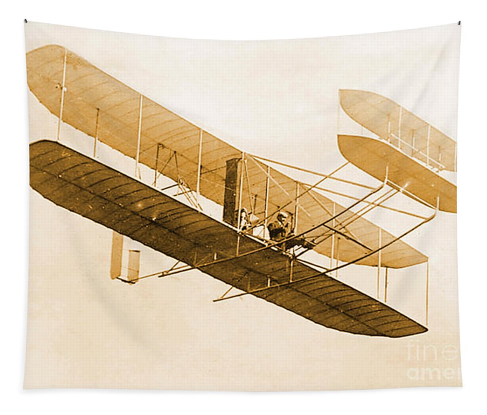 Historical Tapestry featuring the photograph Orville Wright In Wright Flyer 1908 by Science Source