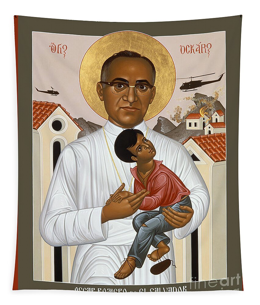 St. Oscar Romero Of El Salvado Tapestry featuring the painting St. Oscar Romero of El Salvado - RLOSR by Br Robert Lentz OFM