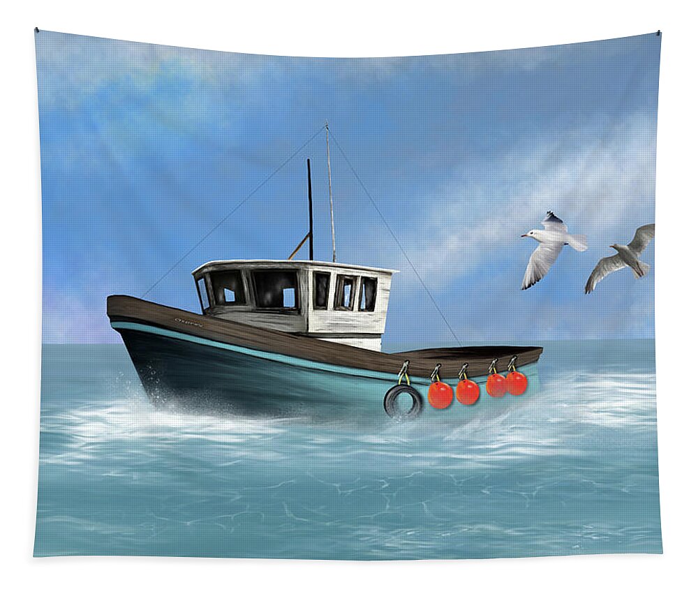 “fishing Boat Osprey” Tapestry featuring the digital art Osprey by Mark Taylor