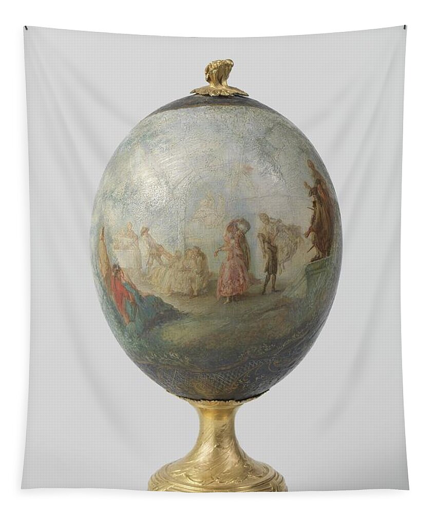 Ostrich Egg On The Basis Of Gilded Bronze Tapestry featuring the painting Ostrich egg on the basis of gilded bronze with painted depiction of a dance in the open air with or by Vintage Collectables