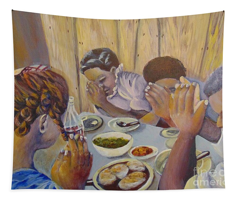 Prayer Tapestry featuring the painting Our Daily Bread by Saundra Johnson