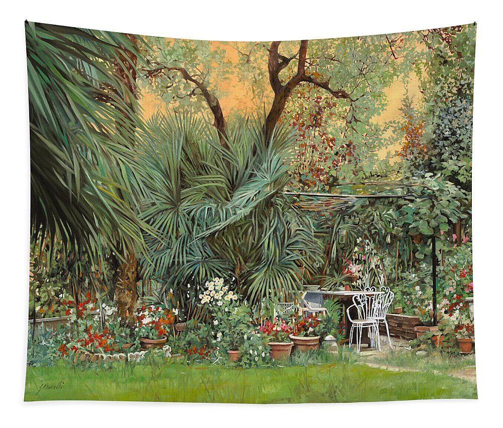 Garden Tapestry featuring the painting Our Little Garden by Guido Borelli