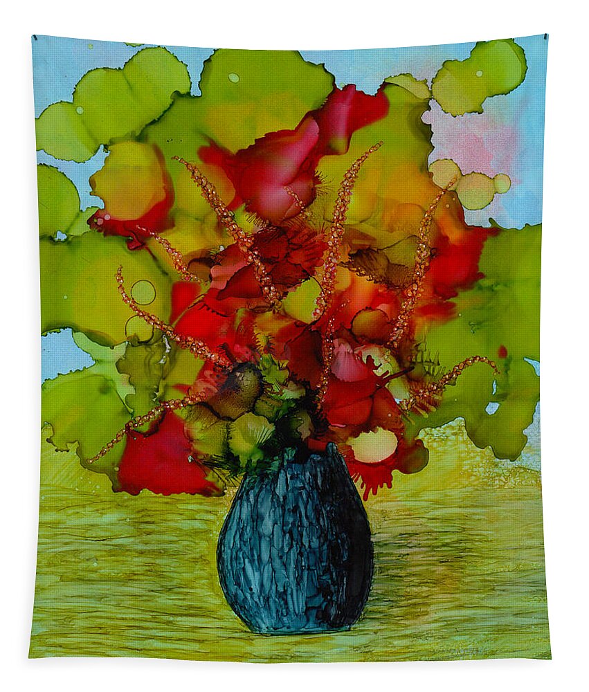 Flowers Tapestry featuring the painting Out of the Blue by Laurie Williams