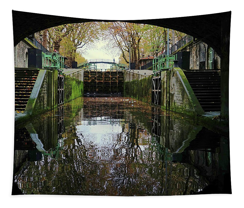 Paris Tapestry featuring the photograph Out Of The Darkness On A Canal Cruise In Paris France by Rick Rosenshein